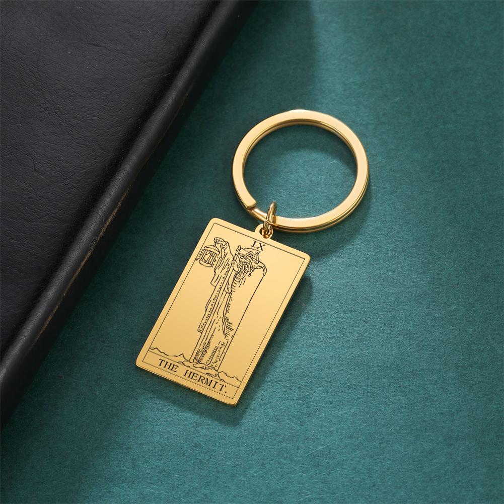 Tarot Key Chain Arcana Pendant Vintage Good Luck Key Ring Stainless Steel Wizardry Worship Jewelry Accessories Party Gift