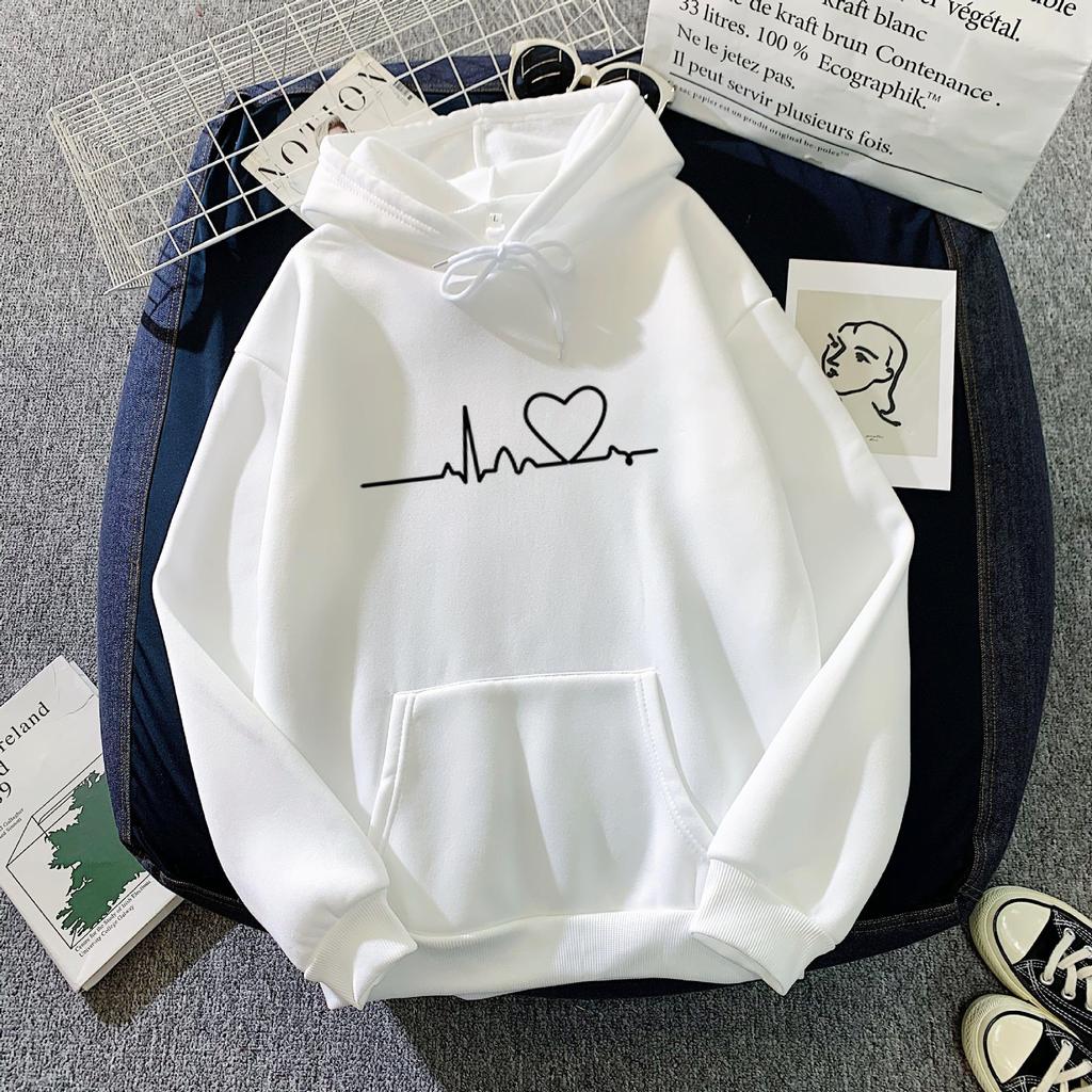 Women's Spring and Autumn Hoodie Love Pattern Pullover Hooded Sweatshirt
