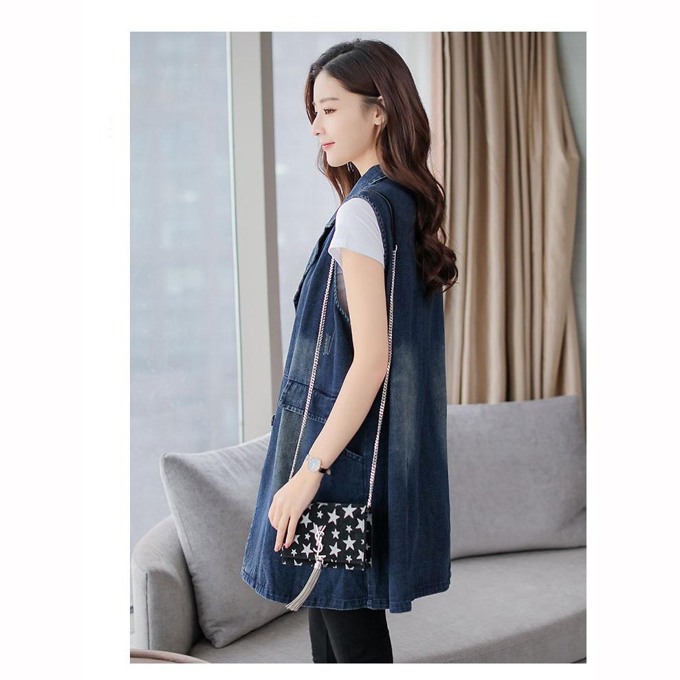 Весна Осень Женский Жилет Джинсовая Куртка Мода Длинный Безрукавный Жилет Шерпа