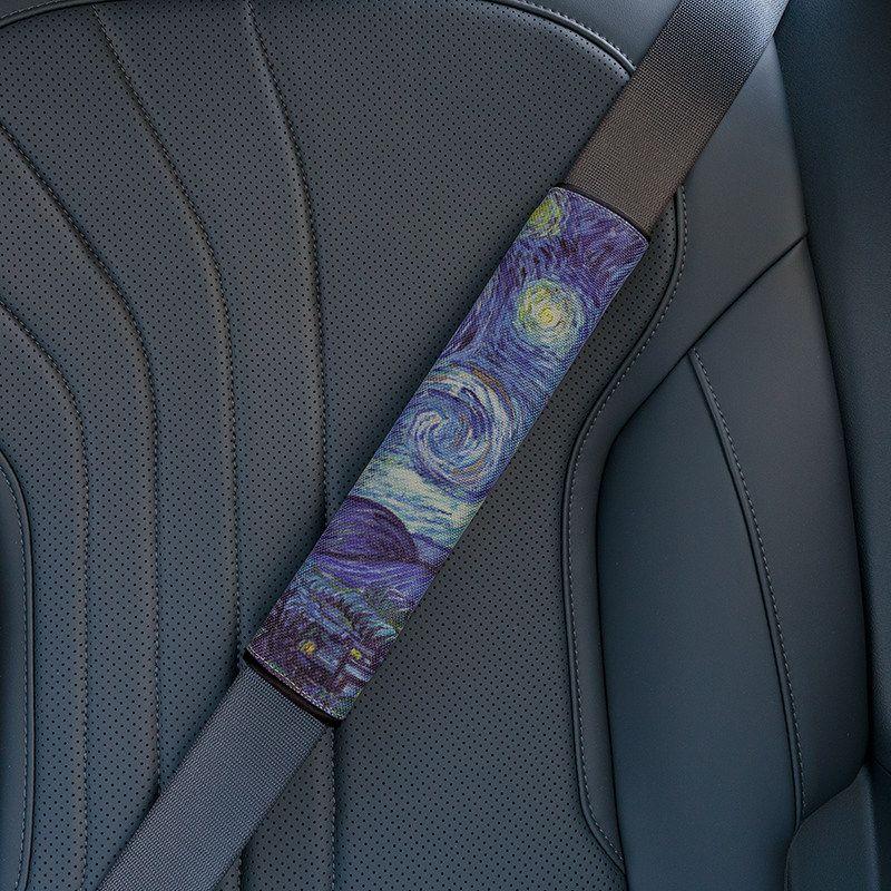 Seatbelt Shoulder Pads Made of Cotton and Linen, Suitable for All Seasons, Summer Use, Couple Style, Ethnic Chinese Style, Lotus Design, Non-Fading