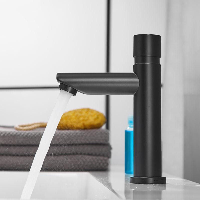 Black 304 Stainless Steel Bathroom Basin Faucet Pressure Public Toilets Washbasin Faucet Single Cooling Delay Sink Faucet