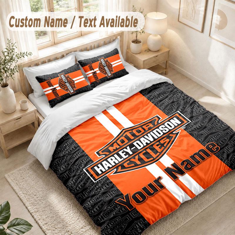 Custom Name Bedding Set 3 PiecesHarley-Davidson Print Duvet Cover + 2 Pillowcases Soft Bed Decor