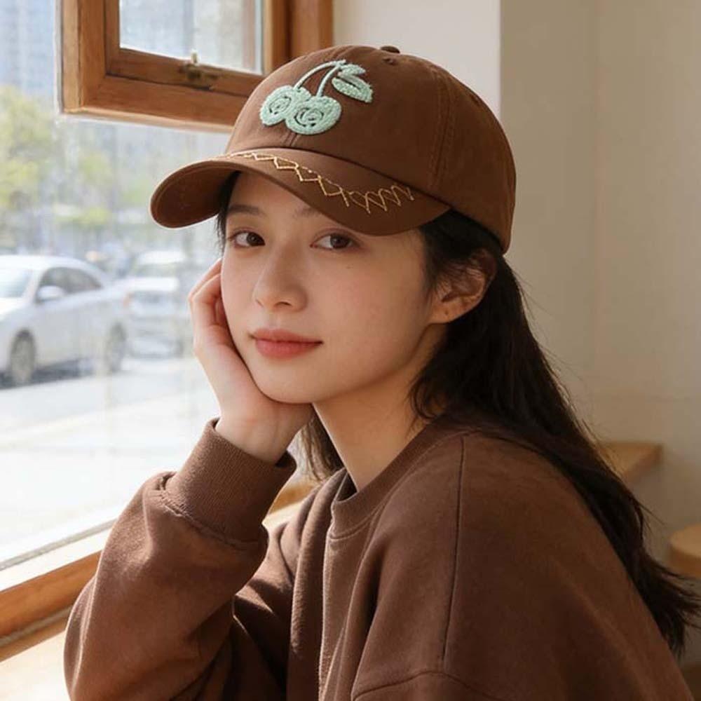 Korean Style Cherry Baseball Cap Sunscreen Sunshade Casquette Embroidered Peaked Hat Sports