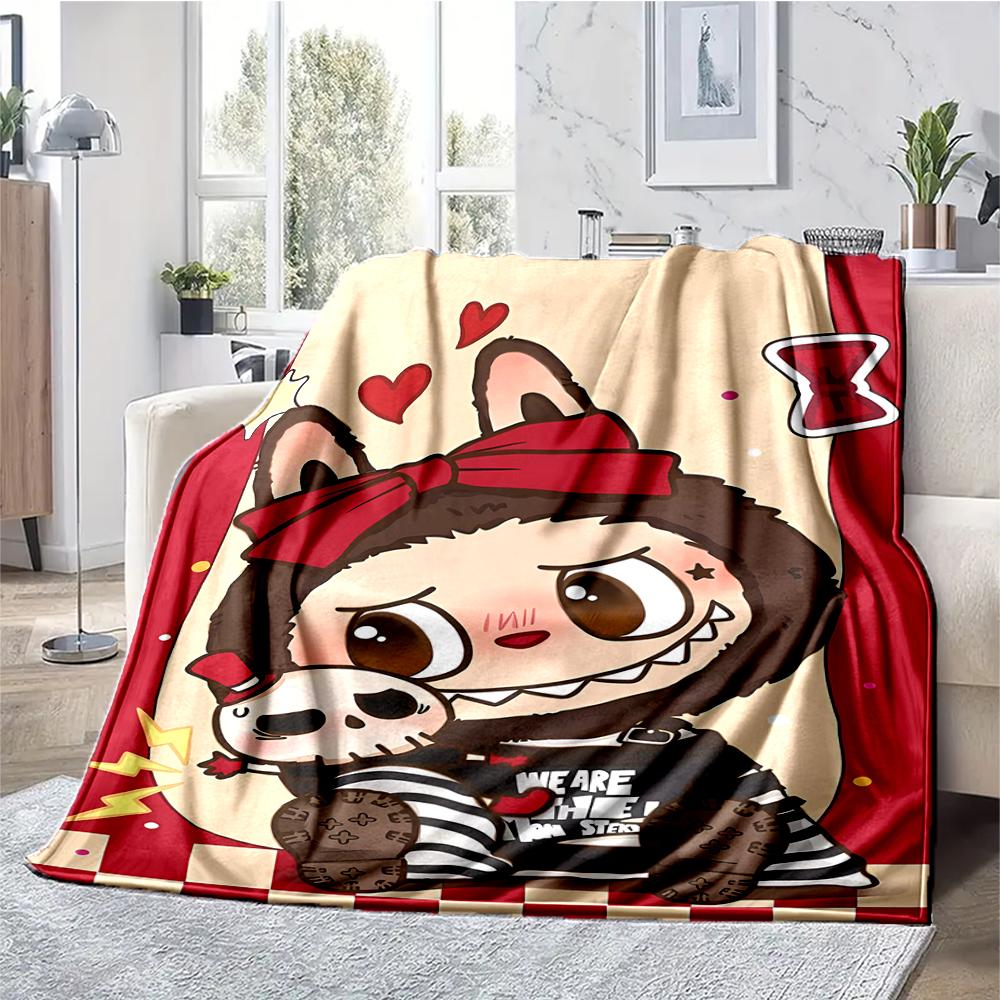 Labubu Theme Printed Blanket - Perfect for Couch, Bed, Travel & Outdoor Use | Machine Washable, Cozy & Durable.
