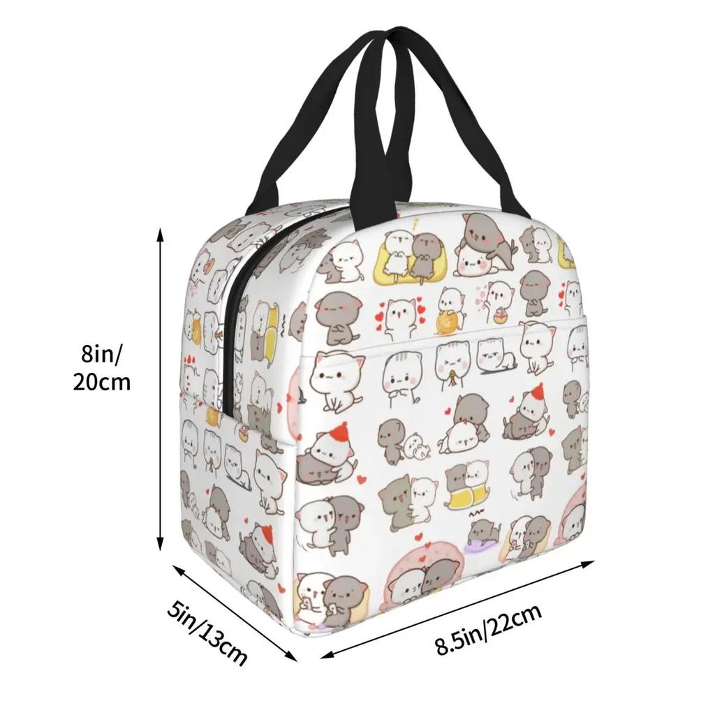 Cute Peach And Goma Insulated Lunch Bag Thermal Bag Lunch Container Cartoon Mochi Cat Large Tote Lunch Box School Travel