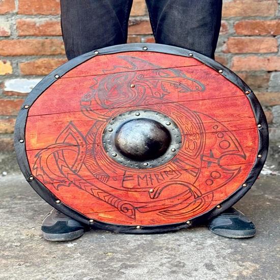 45.72cm Medieval Viking Shield In Battle with Dragon, Wooden Round Shield of Vikings from Valhalla,