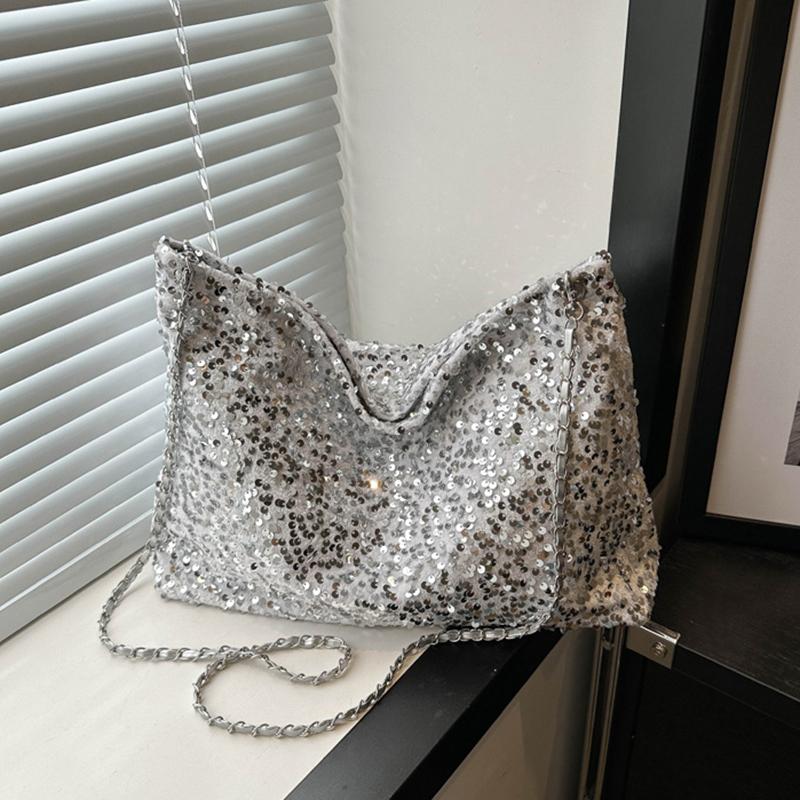 Вместительная сумка через плечо для женщин с блестками, сумка-хобо однотонная, сумка кроссбоди, модная сумка под мышкой для работы, путешествий, шопинга AVE