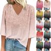 Женская рубашка, блузка, повседневные свободные рубашки, рукава 3/4, топы с v-образным вырезом и принтом, топы с принтом, футболки, футболки