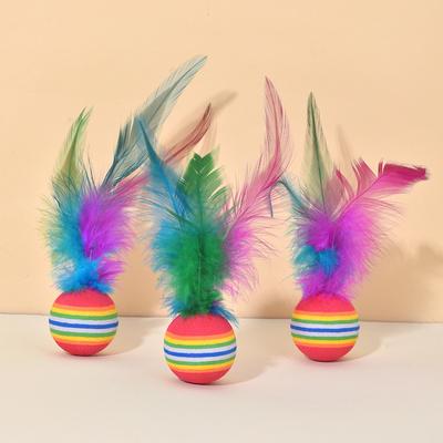 Игрушка для кошек Радужный перьевой мячик, Интерактивный мячик для домашних животных для игр и выгула кошек