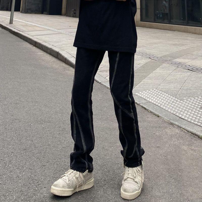 Мужские прямые джинсы в европейском и американском стиле с ретро-строчкой, свободный дизайн, нишевые жареные уличные брюки