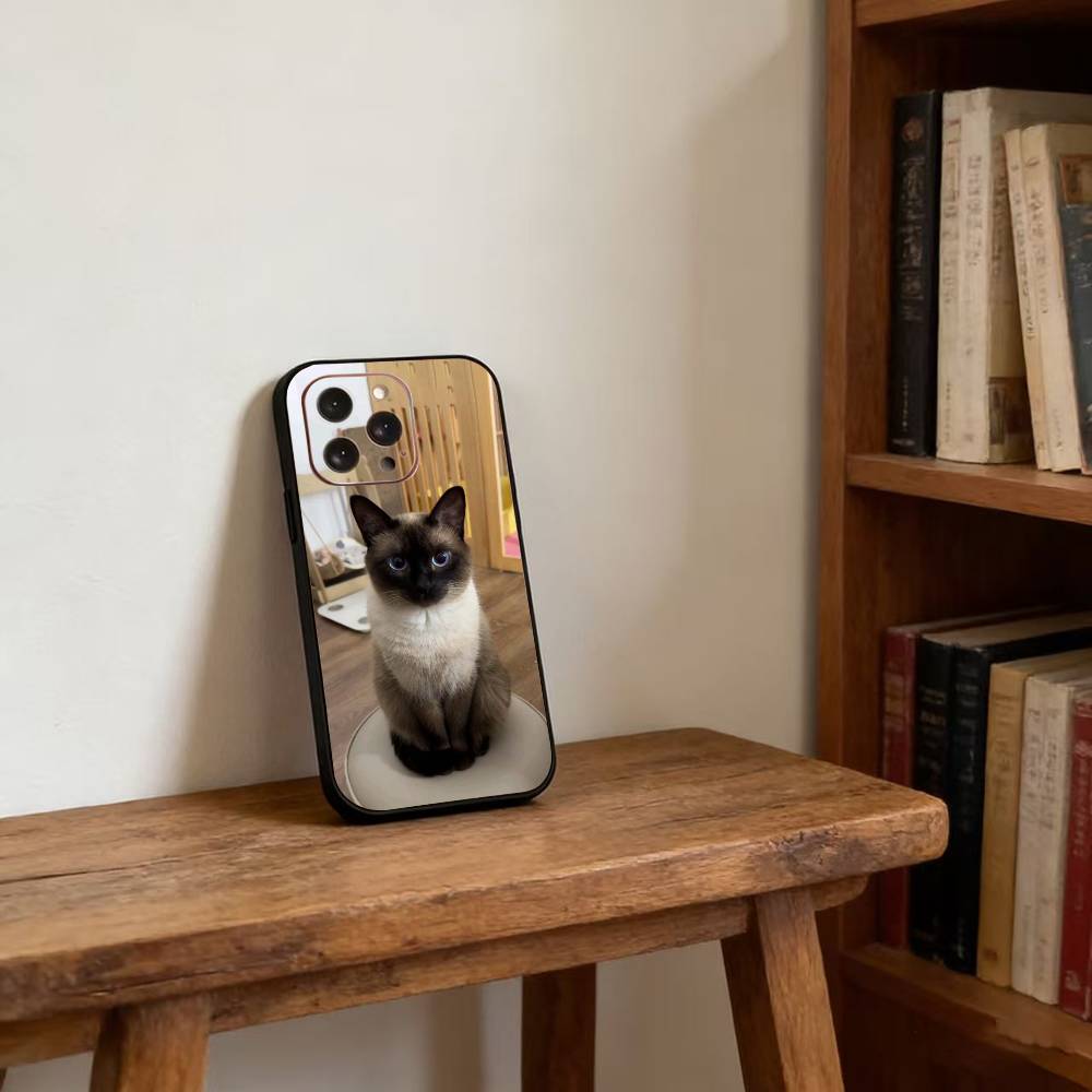S-Сиамская кошка Милый чехол для телефона для iPhone 17, 16, 15, 14, 13, 12, 11 Plus, Pro Max, Другие Мягкий черный чехол
