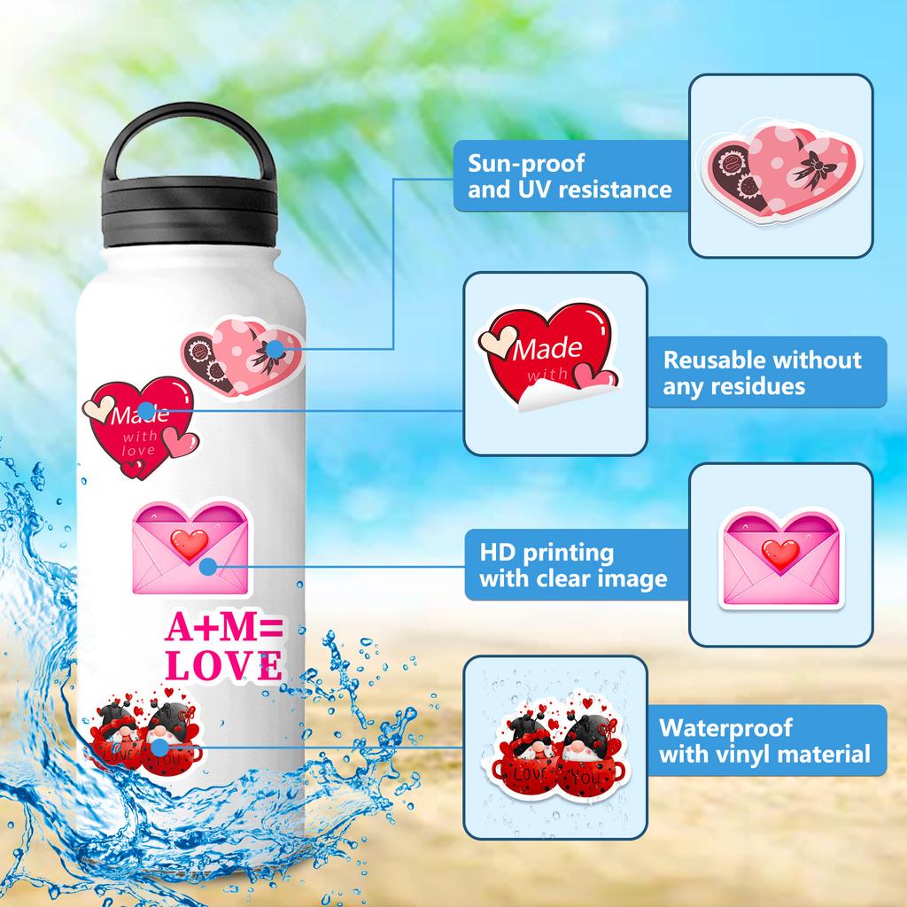 Набор из 50 шт. наклеек на День святого Валентина - Романтические наклейки в виде сердец для блокнота, подарков, DIY-декора