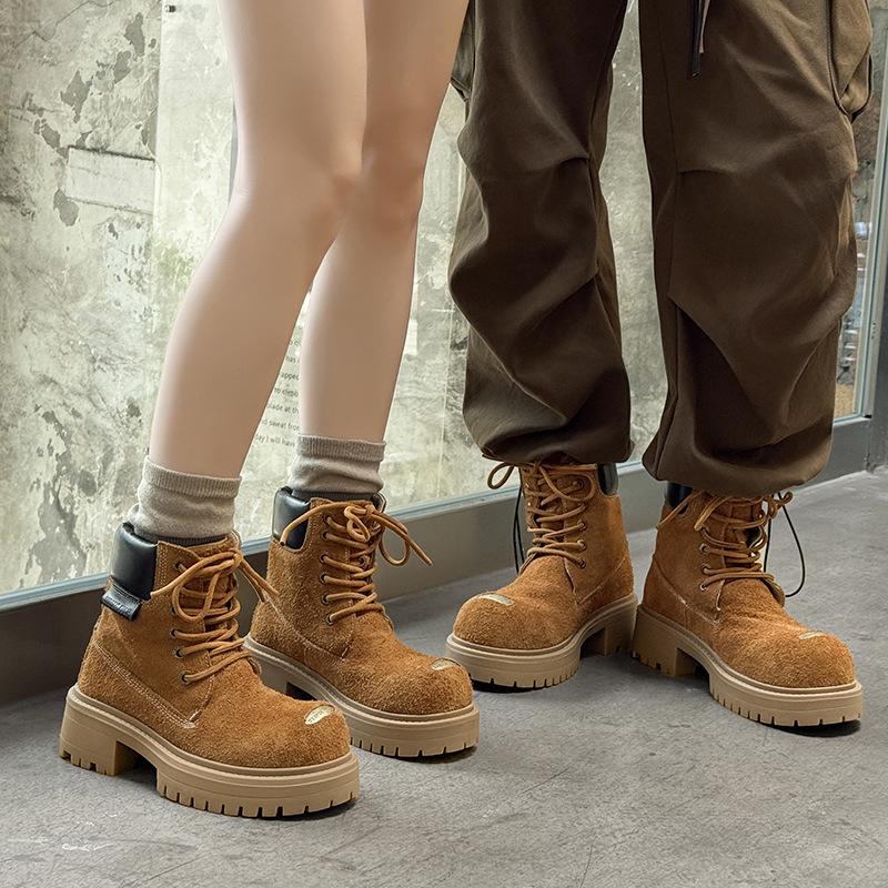 Мужские и женские резиновые ботинки, пара, на толстой подошве, увеличивающие рост, в британском стиле, повседневные, с большим носком, ботинки Мартина 43156-44156-J