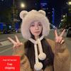 Women's Plush Bear Earflap Hat with Integrated Scarf