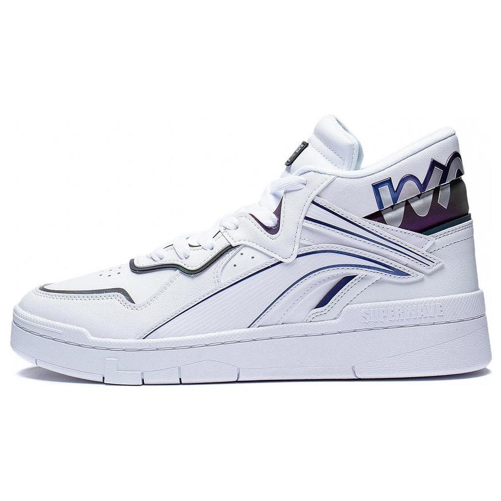 Li Ning Mid Prm Кожаные Нескользящие, Износостойкие, Легкие Высокие Кеды для Скейтбординга Мужские Стандартные Белые AGCS151-1