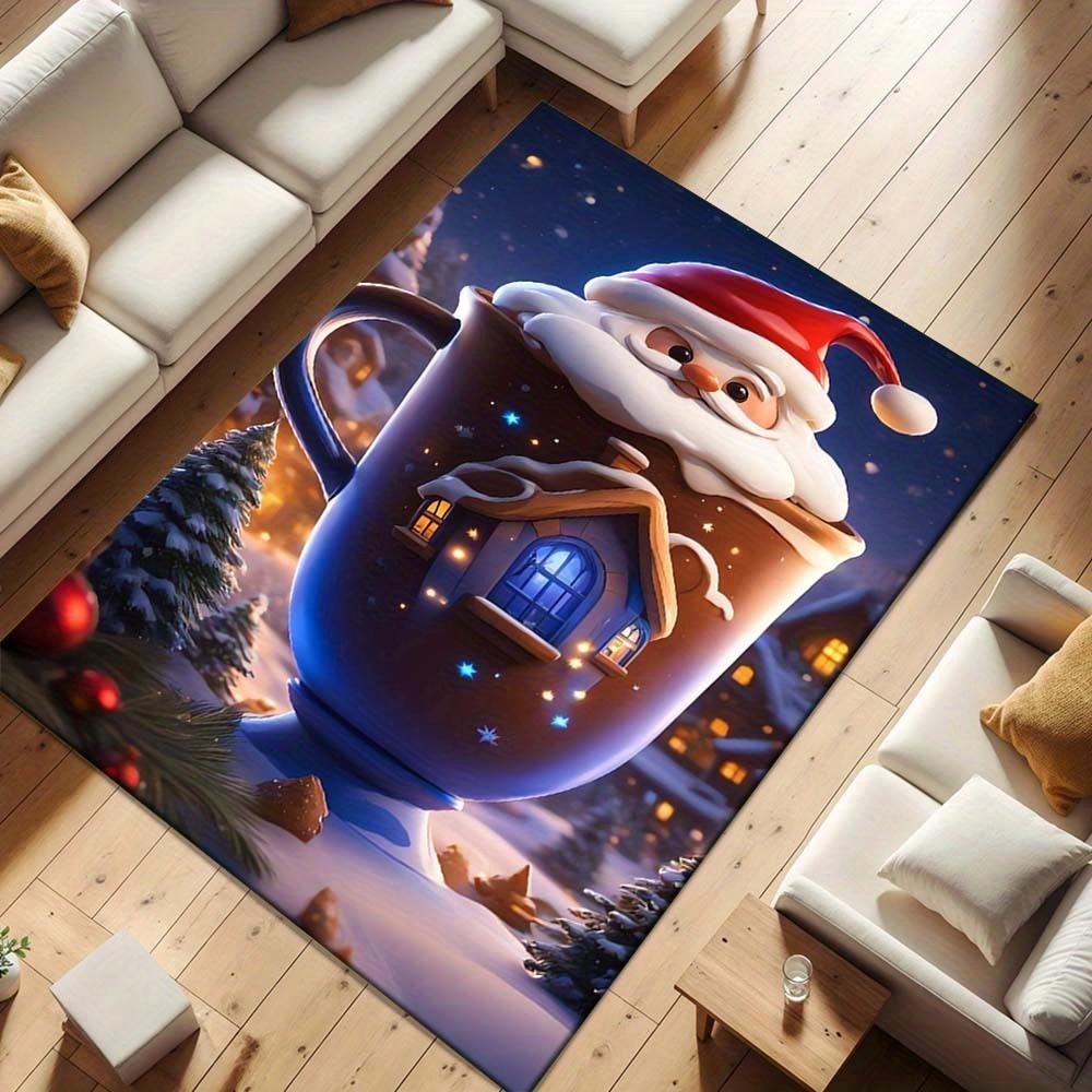 1pc Cute Santa Claus Area Rug, Slip-Resistant, Easy-Clean, Stain-Resistant, Perfect for Cozy Living Rooms, Bedrooms, Kitchens, Offices, and
