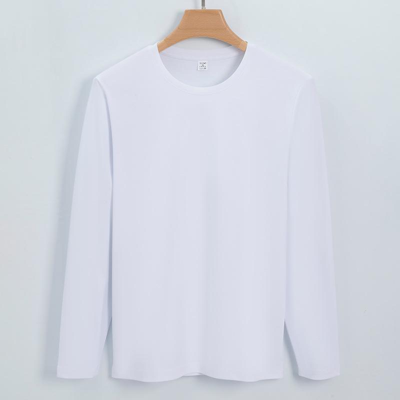 Мужская одежда 190г Двусторонняя мерсеризованная хлопковая мужская футболка Однотонная длинная бархатная хлопковая рубашка на основе Мужская футболка с круглым вырезом и длинным рукавом