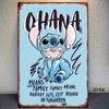 1 шт. Винтажная металлическая настенная табличка Disney Stitch - 20,32x30,48 см Ретро мультяшный декор с цитатой "Охана значит семья", Прочный Индо