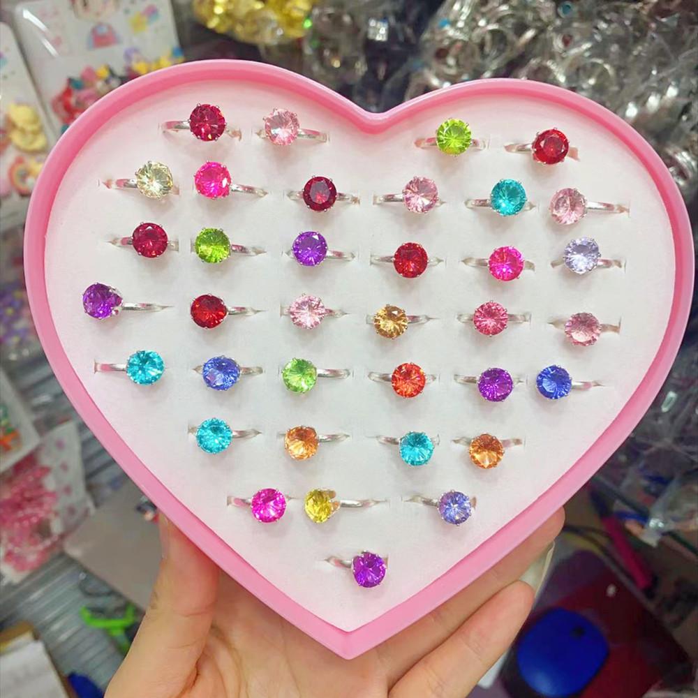 36 шт. Детское кольцо, милые безделушки для принцессы, игрушка для маленькой девочки, мультяшное хрустальное кольцо (с коробкой)