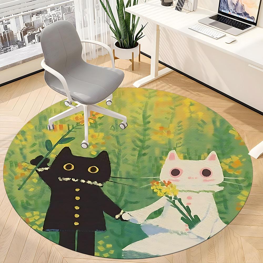 1PC Cat Wedding Office Round Area Rug, Mat Suitable ForOffice, Under Office Chairs Bedroom Living Room Home Decor, Room Deco