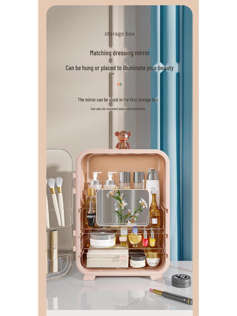 Вместительный пылезащитный ящик для хранения косметики с зеркалом для туалетного столика.