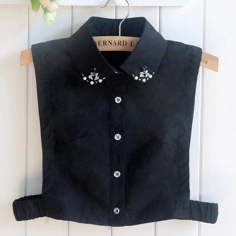 Fashion Embroidery Fake Collar Women Rhinestone Half Shirt Vest Detachable False Collar Faux Cols Lapel Female Necklace Decor