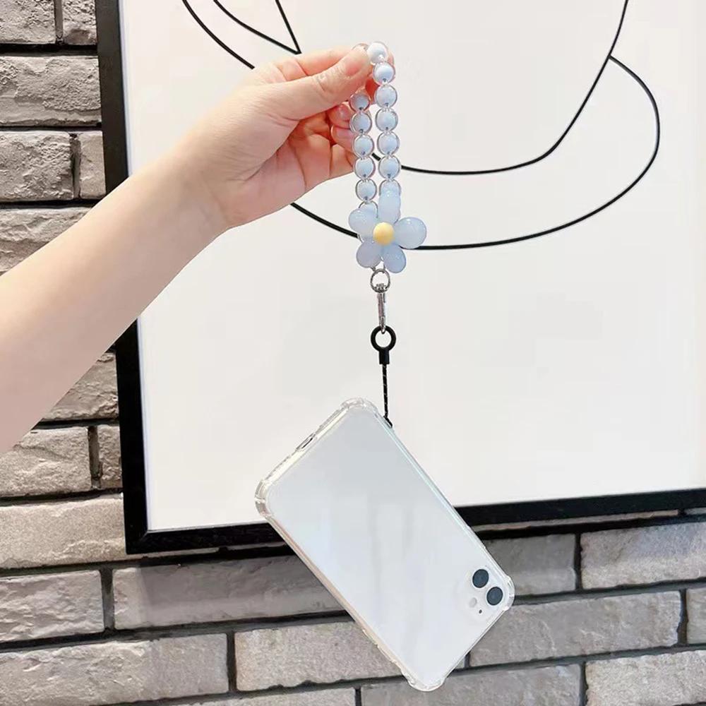 Шнурок против потери для телефона, ключей, короткий браслет, кулон, красочный кулон из круглых бусин-макарон, женская ручная цепочка, шнурок для мобильного телефона