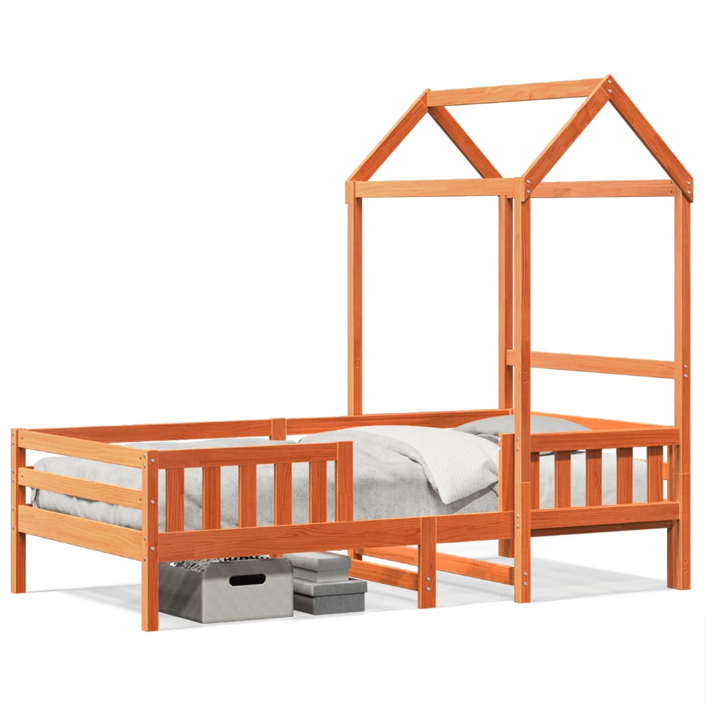 Solid Pine Wood Bed with Roof Wax Brown 75 x 190 cm