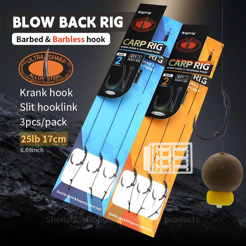 3 шт./упак. Карповая оснастка Blow Back Rig С шипом и беззубым крючком Размер 2 4 6 С леской Противозапутывающаяся трубка Карповые монтажные аксессуары
