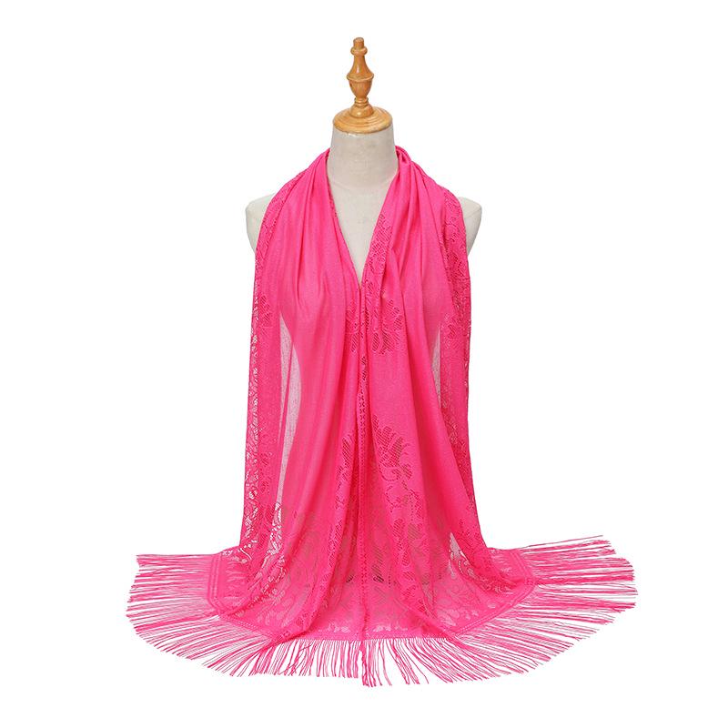 Кружева ажурный шелковый хиджаб шарф с кисточками - однотонная шаль для женщин