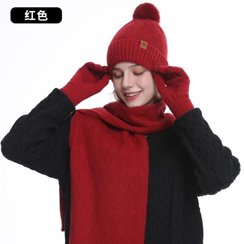Womens Winter Warm Knit Hat Scarf Gloves Set Double-Layer Fleece Lined Acrylic Beanie Accessory Cold Weather