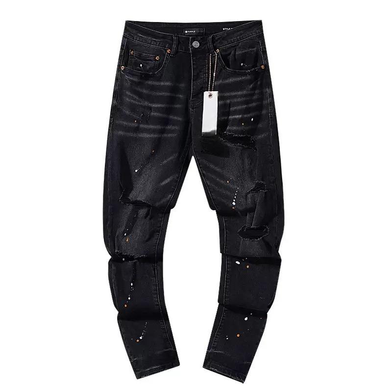 BeatStreet New Jeans Men Fashion Trend Retro Wash Graffiti Print Repair Low Rise Stretch Skinny Button Pleated Ripped Jeans Pants