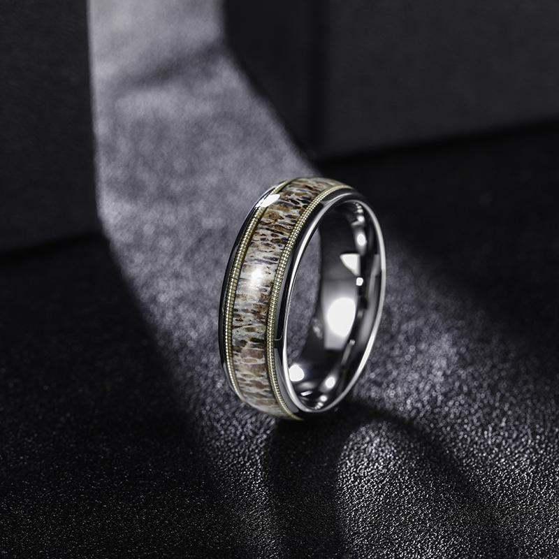 Tigrade 8 мм Мужское кольцо из карбида вольфрама с инкрустацией рогами и гитарной струной, обручальные кольца для мужчин, помолвочное обещание, ювелирное изделие, комфортная посадка