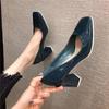 Shoes for Woman 2024 Office Women's Summer Footwear Normal Leather Casual High Heels Square Toe Pumps Blue On Heeled Beau Today