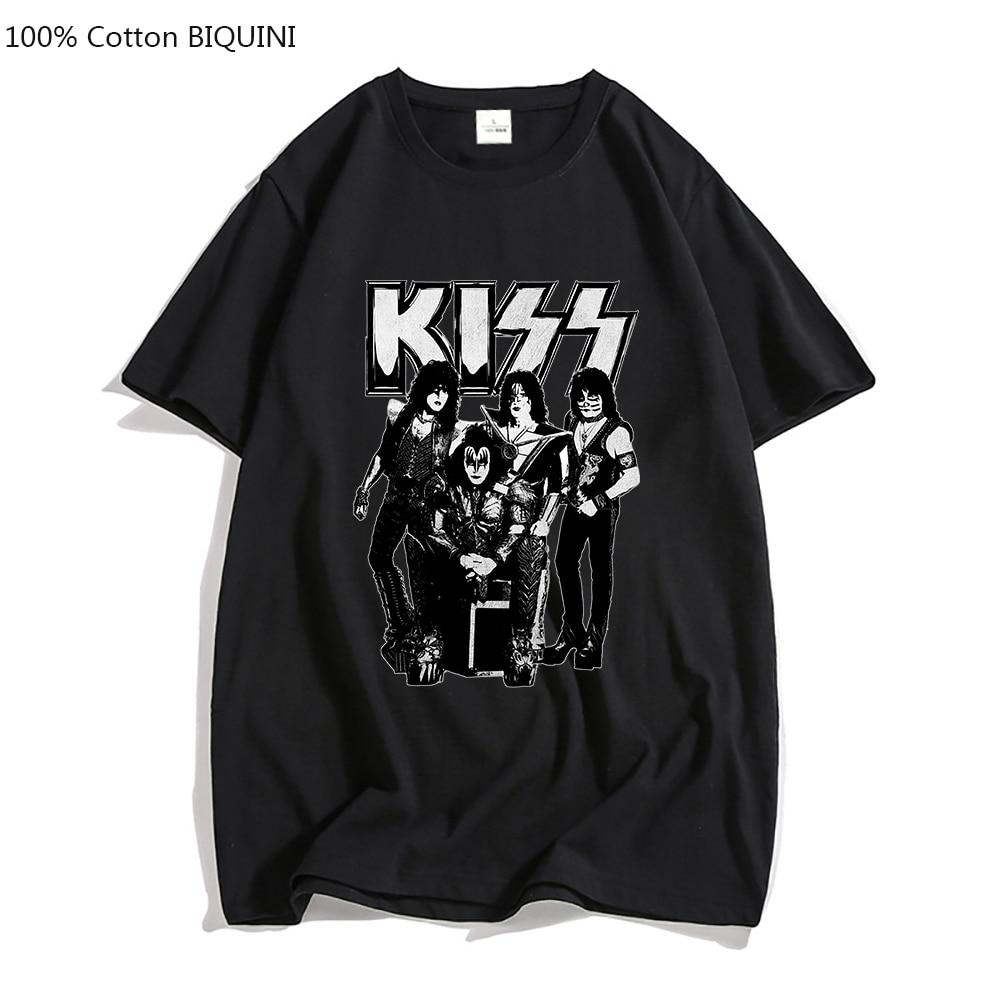 100% Cotton T Shirt Kiss T-shirt Unisex/Women Fashion Oversized Tshirt Tops Tees Summer Unisex Camiseta Heavy Metal Music Band Tees
