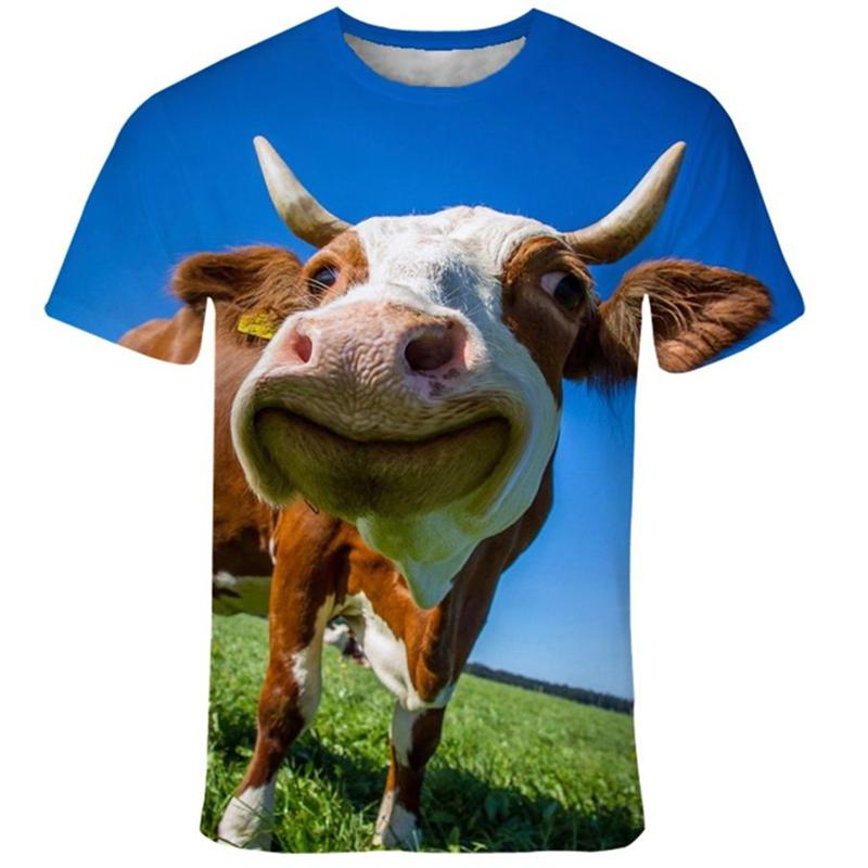 Забавная дизайнерская футболка с изображением коровы, мужская одежда, короткие рукава, футболка с круглым вырезом, 3D-принт, симпатичная ферма животных, повседневные футболки для активного отдыха