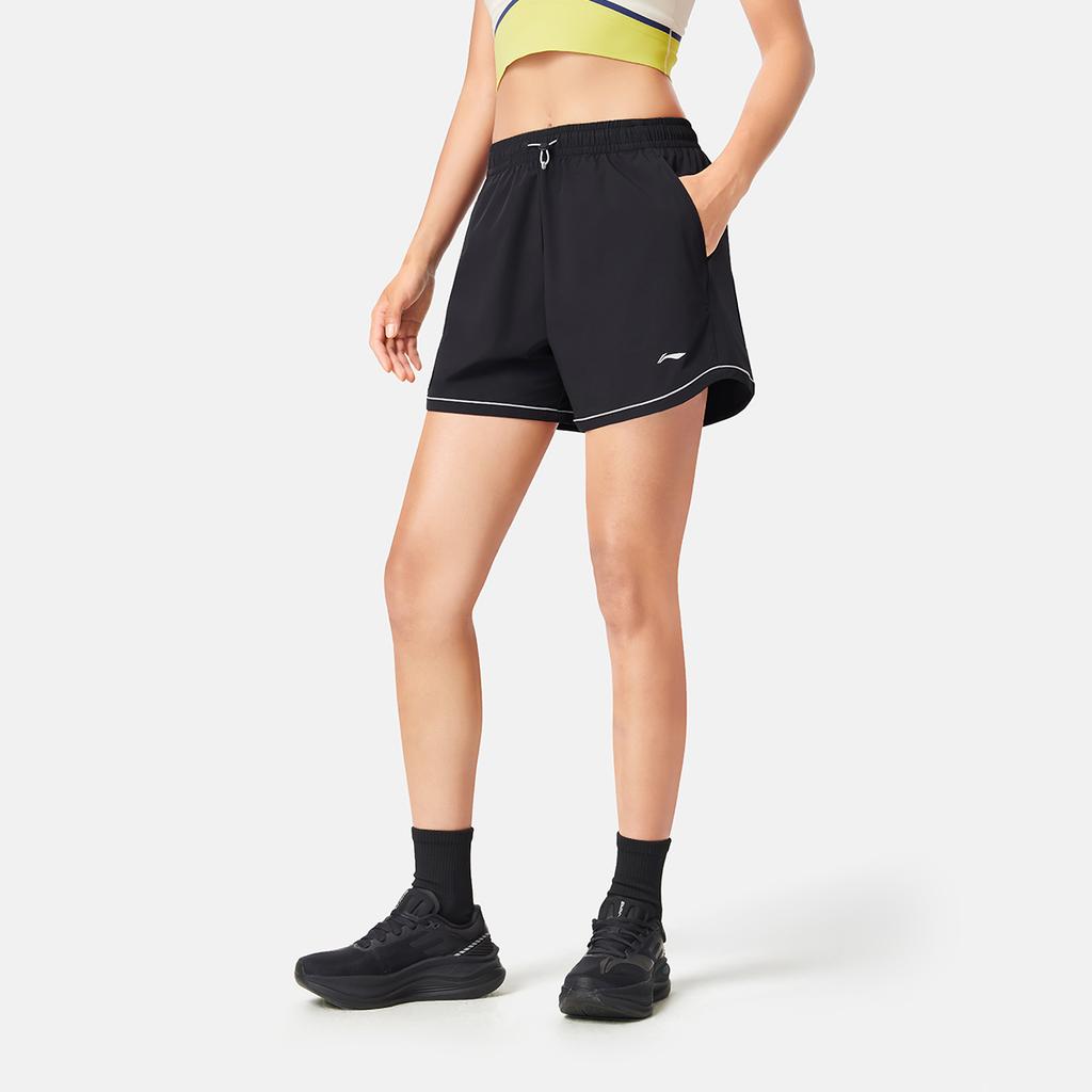 Li Ning Fitness Series Casual Minimalist Color Block Striped Sports Shorts Women Shorts Black AKSV122-1