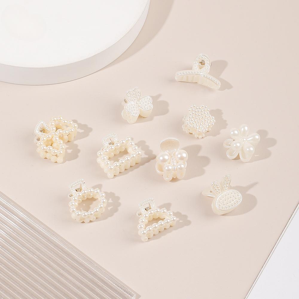 Белый Мини Жемчужный Коготь Для Волос Женщины Девочки Пластиковый Геометрический Цветок Краб Коготь Зажим Маленькие Шпильки Волосы Краб Для Девочек Инструменты Для Волос