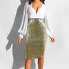 Women Fashion Solid Slim High Waist Push Up Hip Pencil Zipper Sequin Skirt