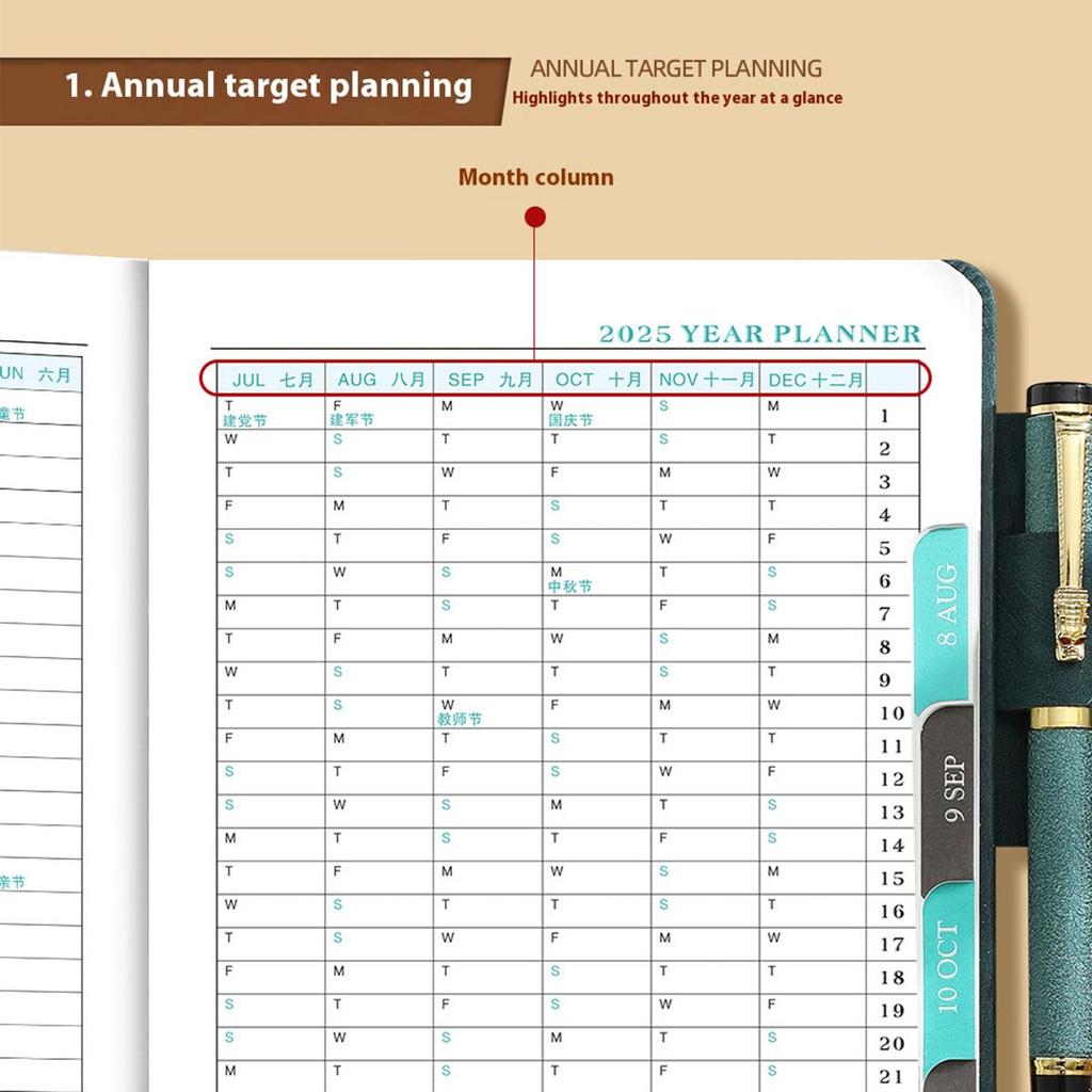 A5 Student Daily Planner, 2025 Diary, Buckle 365-day Planner, Thickened Business Meeting Record Book, Memo, 202 Sheets 404 Pages