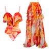 1011 European and American new fast-selling smudged ruffle leaf edge one-piece swimsuit women's vacation suit beach skirt