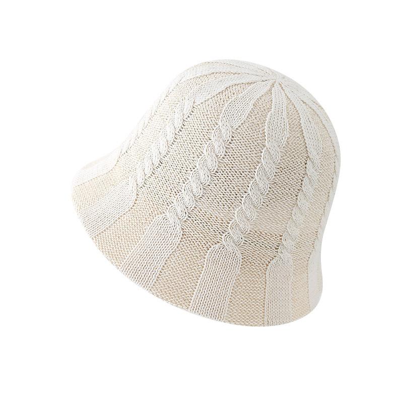Korean thin hollow breathable knitted bucket hat women's summer new versatile simple face small sunshade basin hat