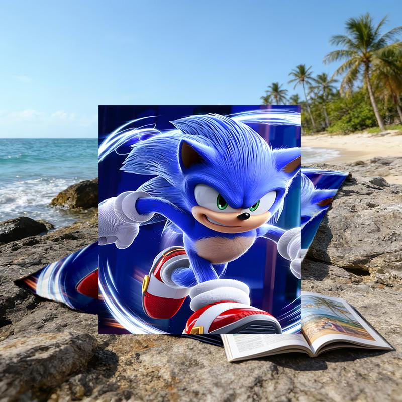 1pc Sonic1 Beach Towel, Beach and Seaside Swimming Pool Equipment, Fashion Pattern, Rectangular, Travel Essentials
