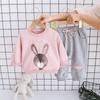 Girl Casual Fashion Cute Cartoon Print Round Neck Long-Sleeved Sweater Trousers Suit