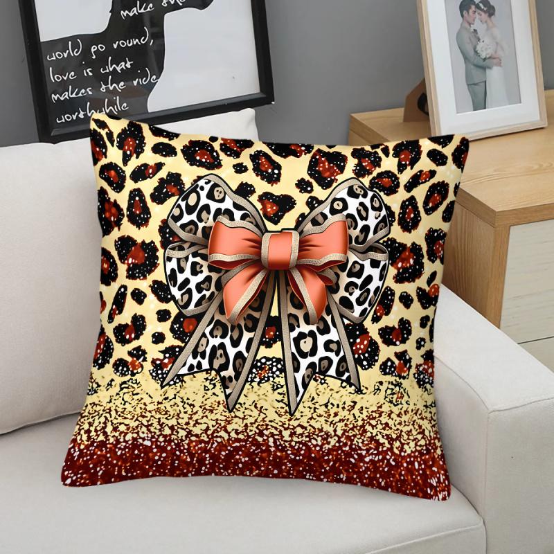 Y2K Style Bow Print Throw Pillow,Glitter Ombre Pink Yellow Pillowcase, Fashion Home Decor Cushion Case For Bedroom Living Room