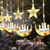 Светодиодные гирлянды «Луна и звезды» для окон, питание от USB, 8 режимов освещения с функцией таймера, идеально подходят для Рамадана, Дня благодарения