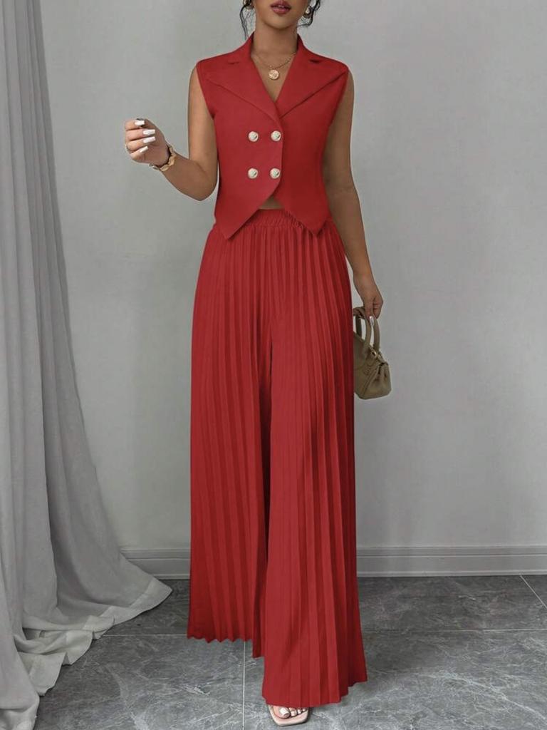 Женский Новый Модный Комплект: Жилет-Кардиган и Плиссированные Брюки, Комплект из Длинных Брюк для Женщин