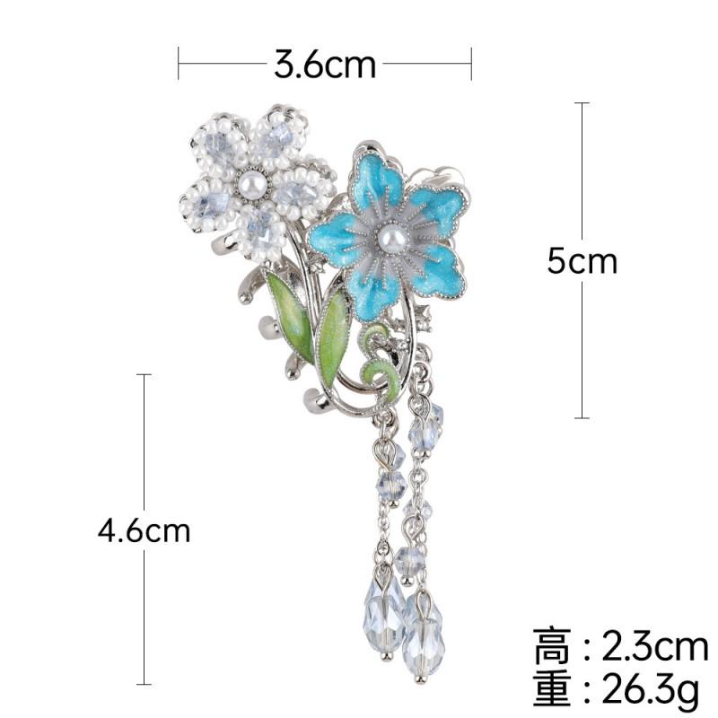 Elegant Flower Tassel Hair Claw Clip Women Semi-Updo Styling Korean Chic Accessory Zinc Alloy