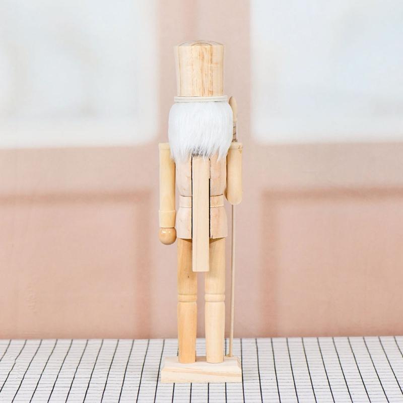 Classical Wooden Festival Nutcrackers Statue With Detailed Carving 38cm Unpainted Soldier Figure Ornament Seasonal Item