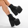 Women's Boots Goth Cobweb Embroidered Shoes High Heel Ankle Boots High Platform Quality Fashion Punk Chunky Heels Zipper